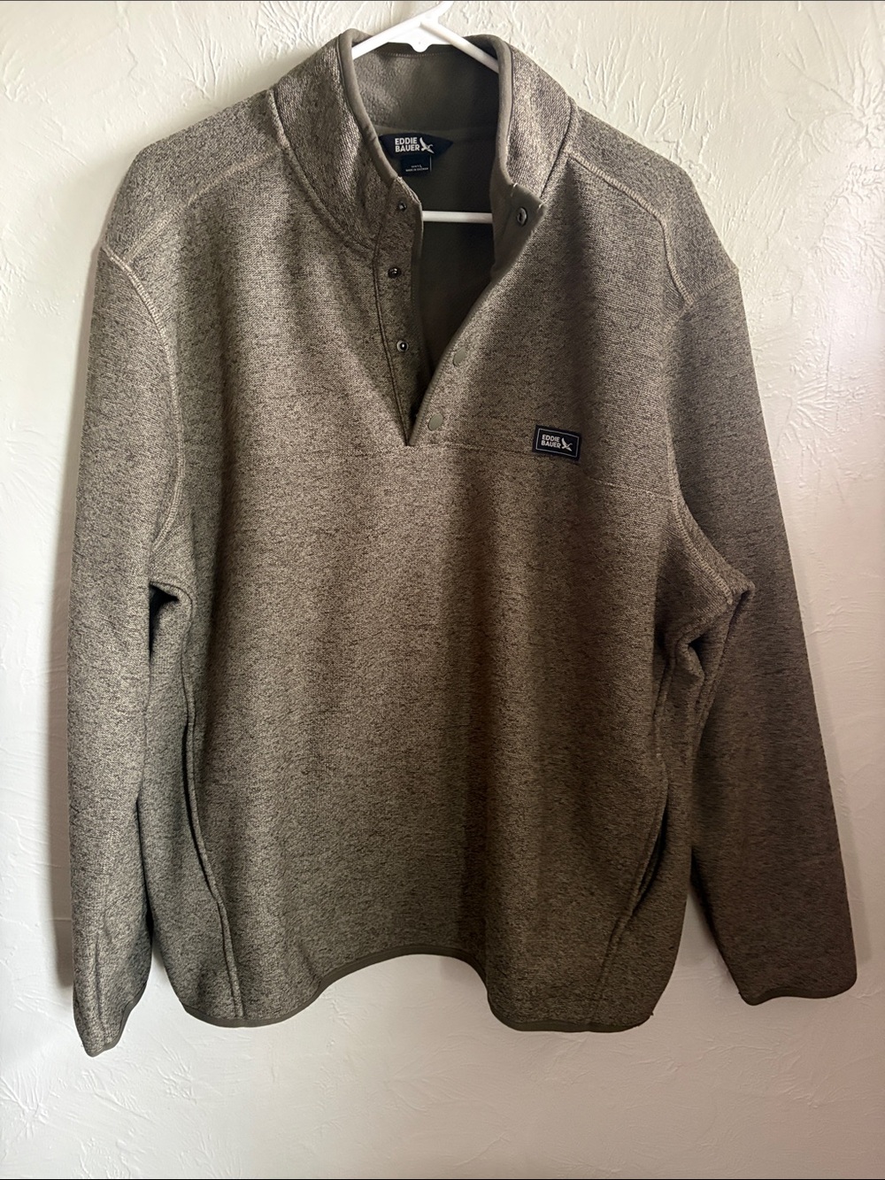 Eddie Bauer Men’s Olive Button Quarter Fleece Pullover